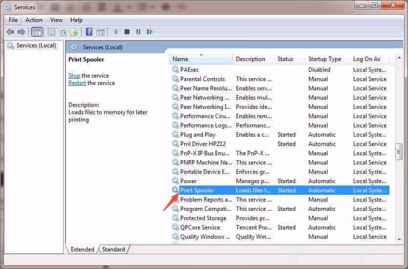 Restart the Print Spooler Service to Fix 0x00000002