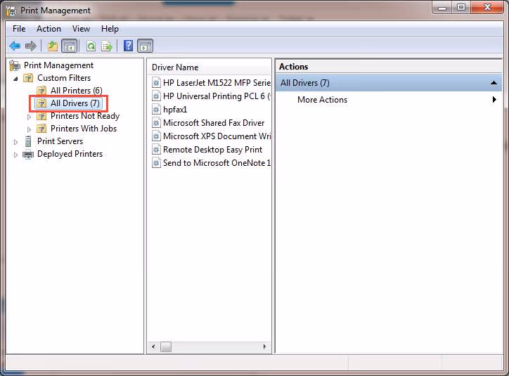 All Drivers on Print Management