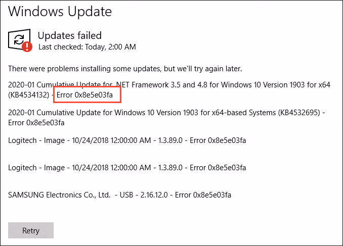 0x8e5e03fa Windows Update Error
