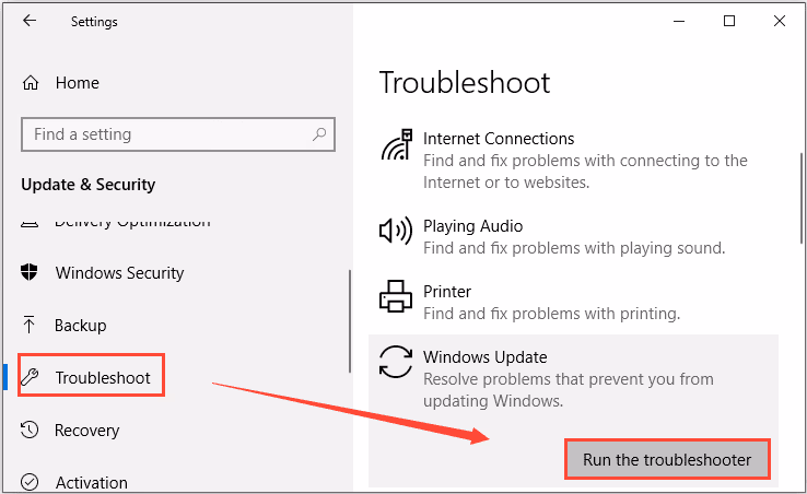 Perform a Troubleshooter to fix error 0x8e5e03fa