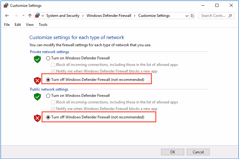 Disable Firewall to fix Windows Update Error 8024402F