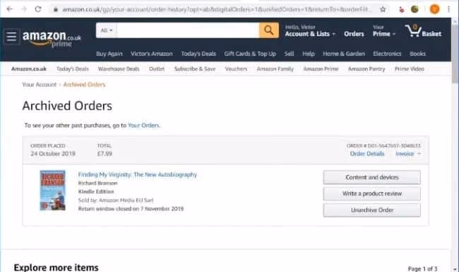 Amazon Archived Orders 