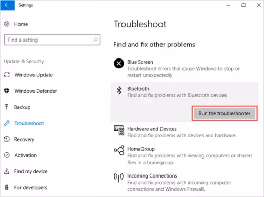 Using Bluetooth Troubleshooter