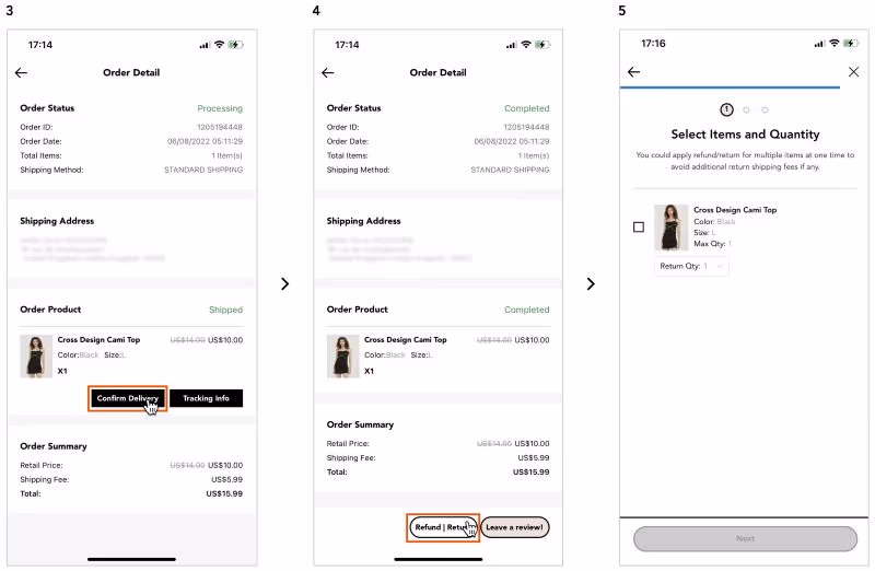 Initiating a Return at Cider