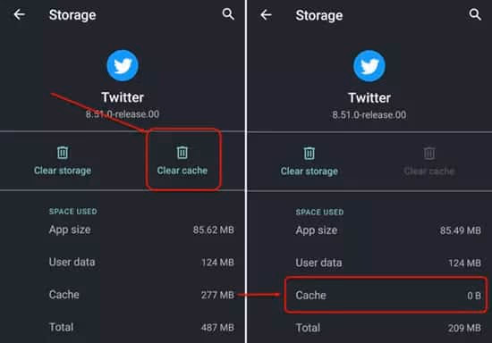 clear twitter cache on android