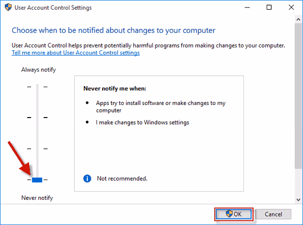 Disable Users Control Account (UAC)