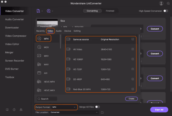 Choose Output File Format on Wondershare UniConverter