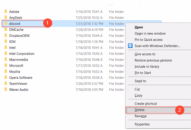 Delete the contents of Discord AppData