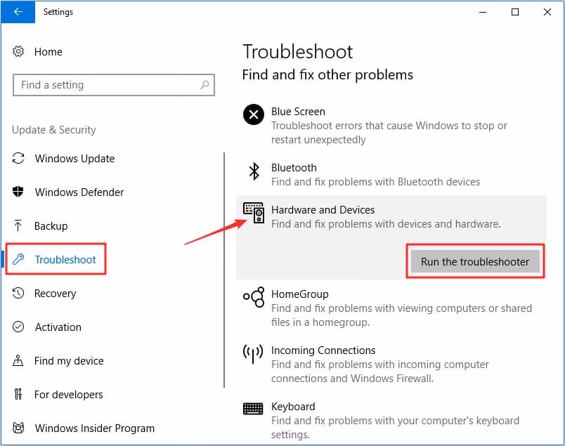 Run the troubleshooter