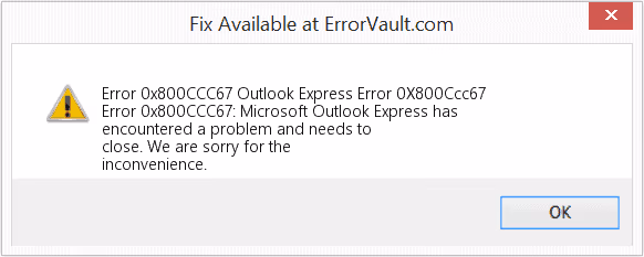 Outlook express error 0x800ccc67