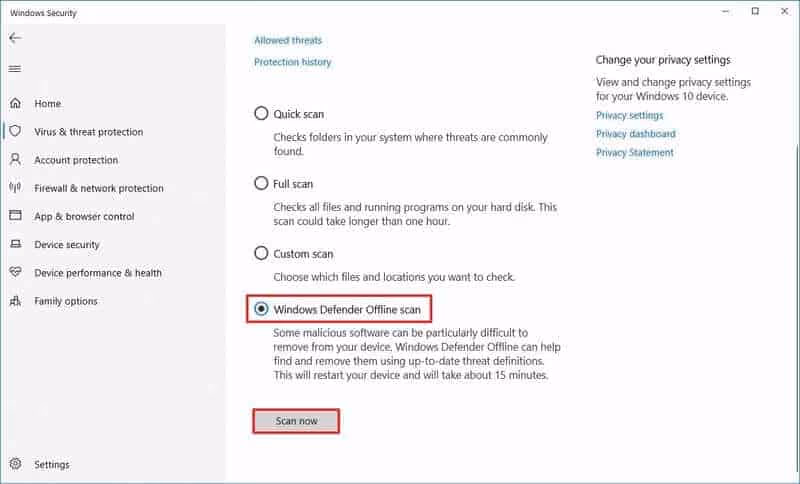 Windows Defender Offline Scan