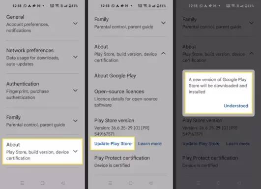 Update Google Play Store From Settings