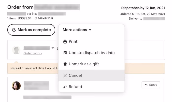 Cancel on More actions