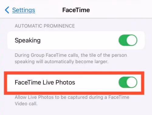 Turn on FaceTime Love Photos on iPhone