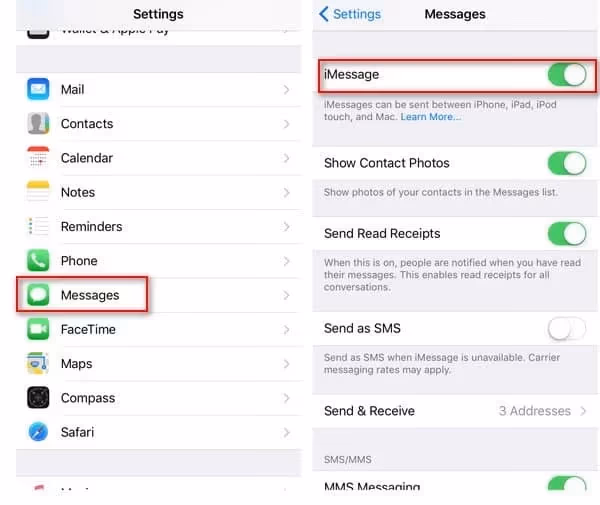 enable iMessage on iPhone