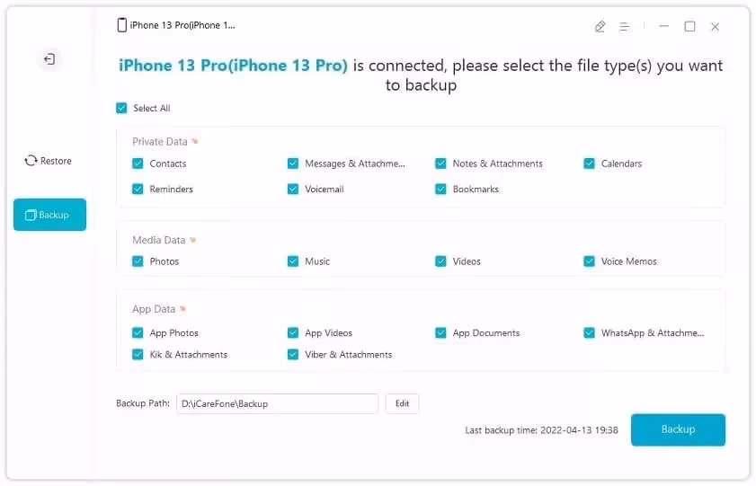 Tenorshare iCareFone backup