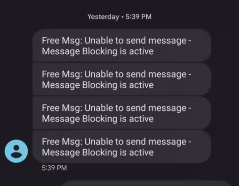 Free Msg Unable To Send Message Message Blocking Is Active