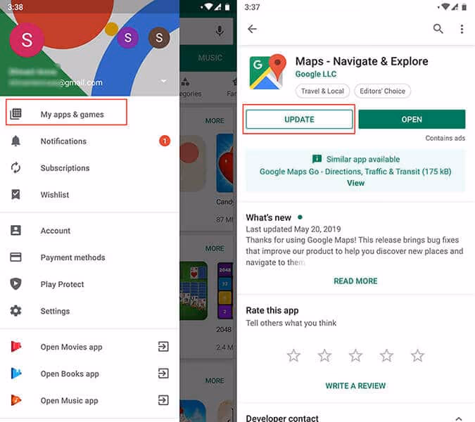 Fix the Google Map app