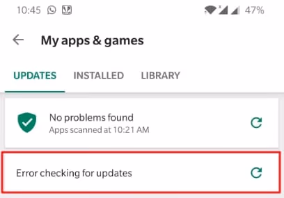 Google Play error checking for updates