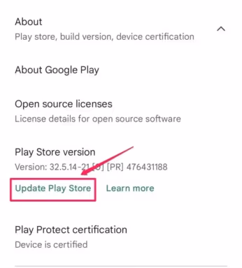 Update Google Play Store