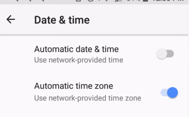 Change the Timezone from Manual to Automatic