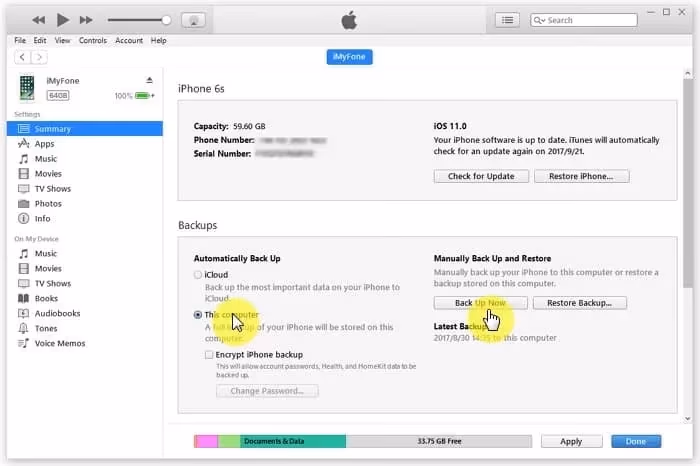 backup iPhone to iTunes