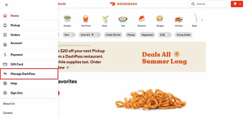 Manage DashPass Menu