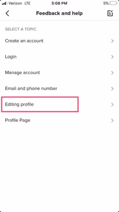 TikTok "Editing Profile" option