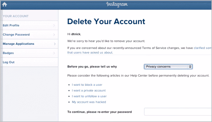 Delete Instagram Account