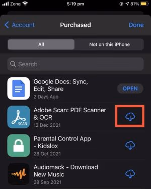 "cloud with an arrow" icon