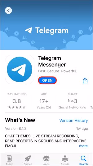 Open Telegram on iOS