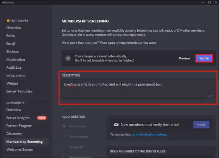 Enable Membership Screening