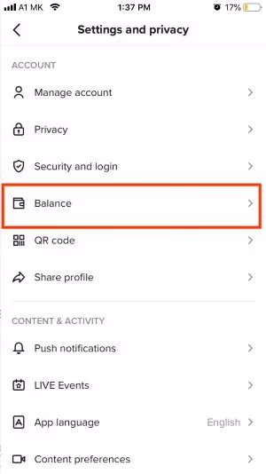 open your TikTok wallet page