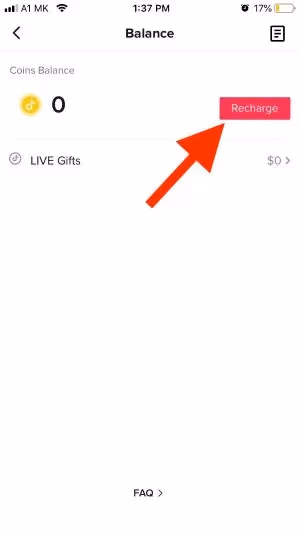 tap on the "Recharge" button