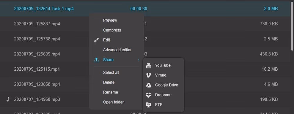share the recorded video