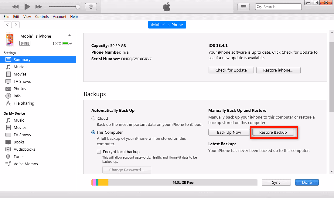 Restore iPhone Backup