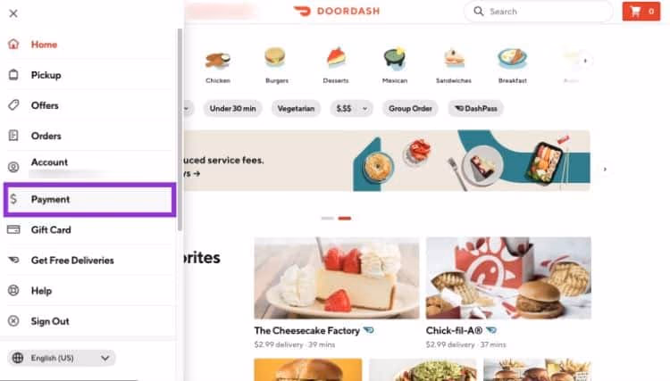 Payment Option on DoorDash