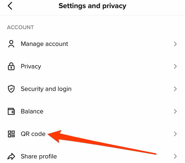 Choose "QR code" from the Settings menu