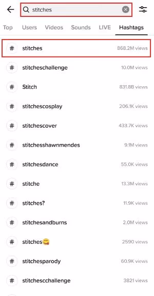 Stitches Hashtags on TikTok