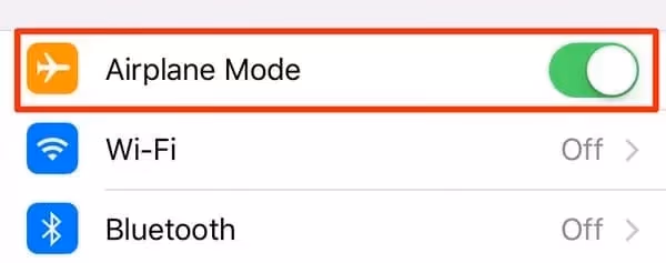 Turn on the Airplane Mode from the Settings app