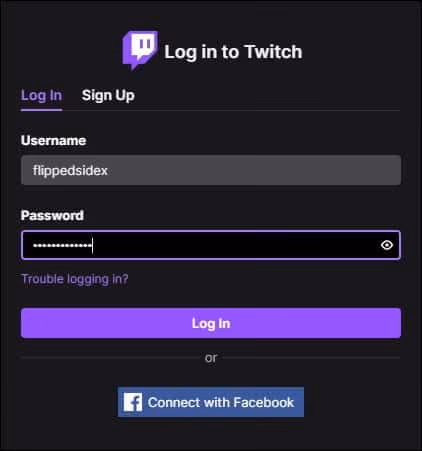 Log in to Twitch