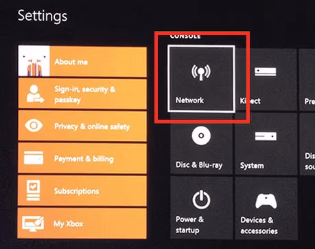 Network Settings on XBox One