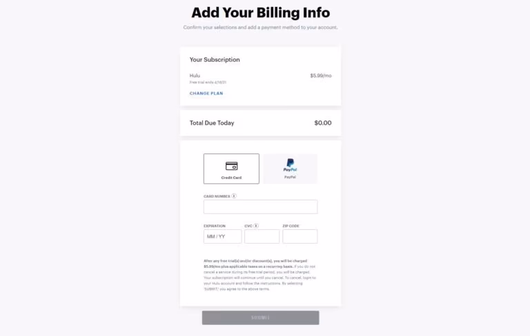 Add your billing info on hulu.com