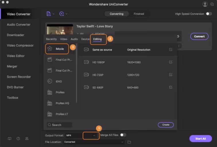 Import MP4 into iMovie with Wondershare UniConverter