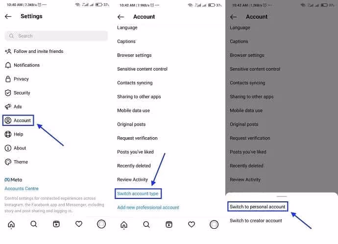 Switch Instagram Profile from Business to Personal Mode