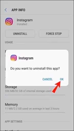 Unistall Instagram App