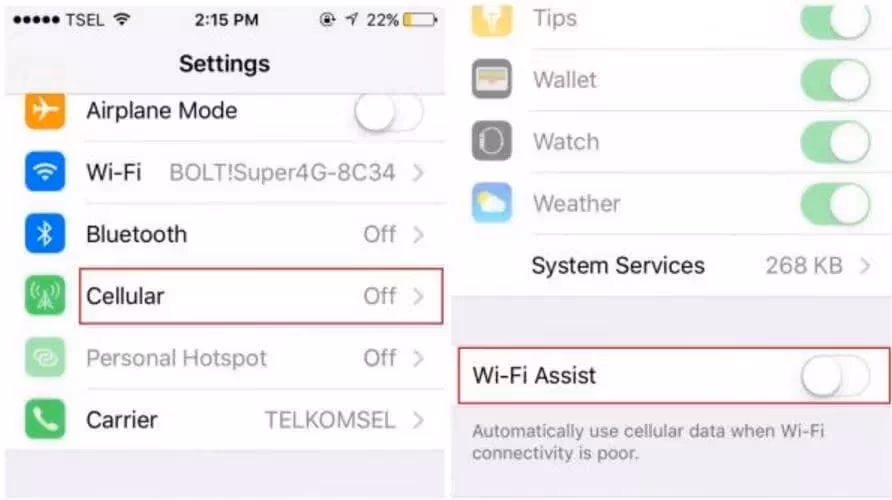 Turn off the Wi-Fi Assist