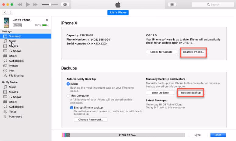 Restore iPhone from iTunes