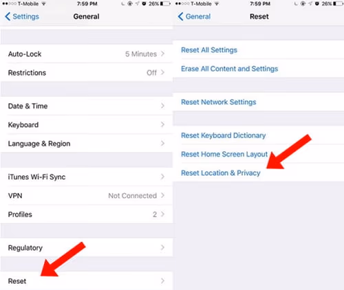 Reset the location data and network data on the device to Fix iPhone Maps Not Working