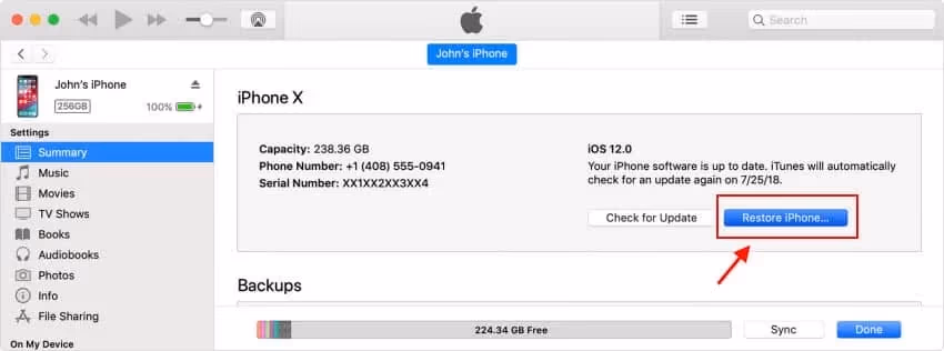 iPhone Passcode Reset via iTunes Restore
